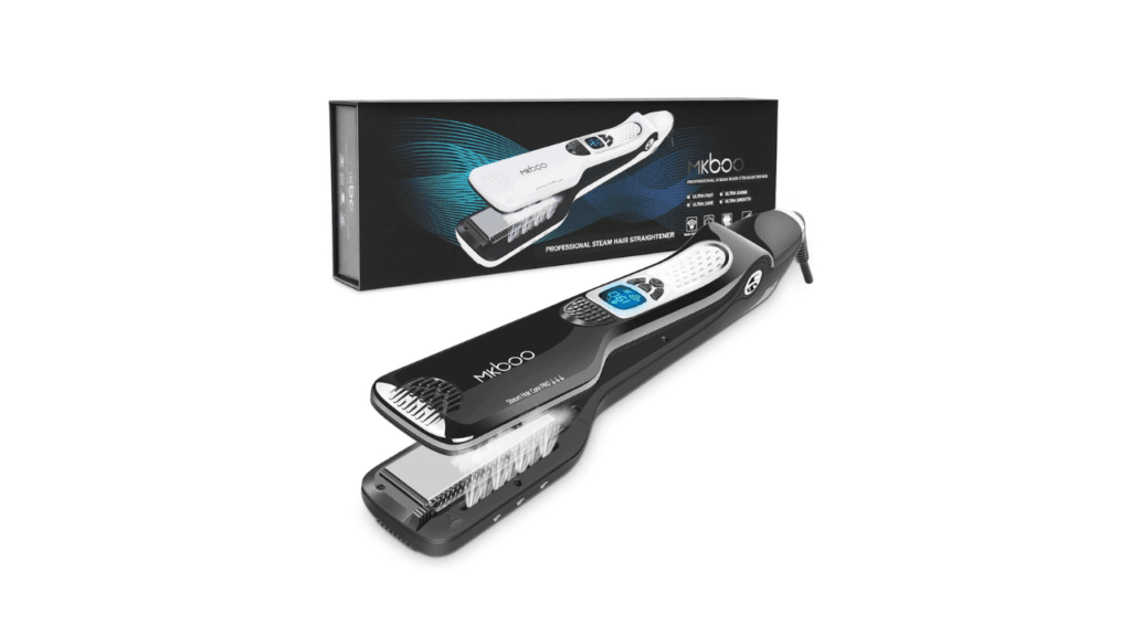 MKBOO Hair Straightener with Steam Salon Professional Nano Titanium Ceramic Steam Flat Iron with Removable CombDigital LCD5 Level Adjustable TemperatureAuto Temperature Lock Black
