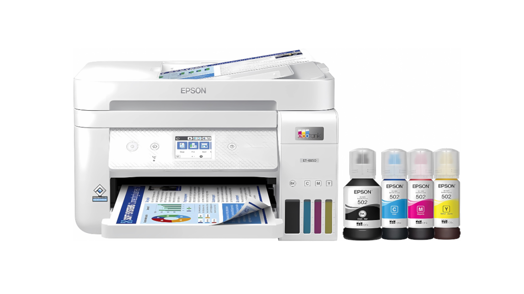 Epson EcoTank ET 4850 Wireless All in One Cartridge Free Supertank Printer with Scanner Copier Fax ADF and Ethernet – The Perfect Printer Office White Medium