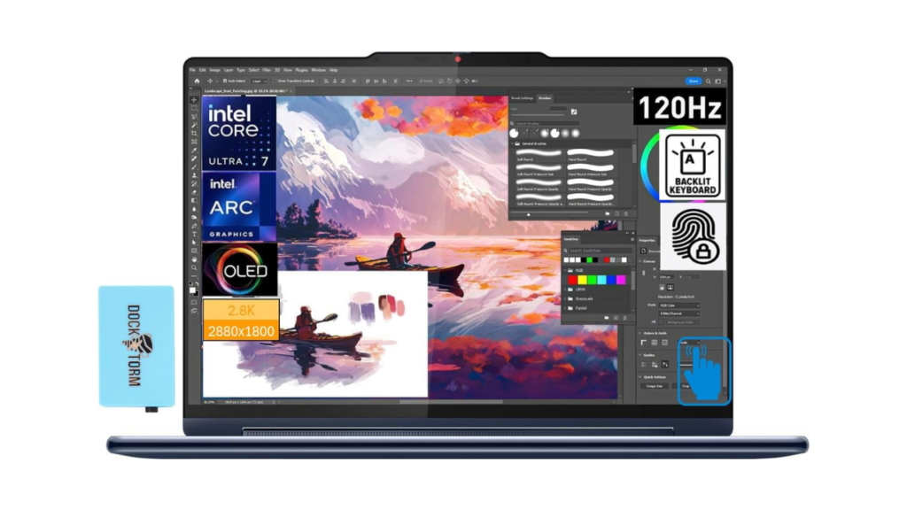 Lenovo Yoga 9i AI Powered 2 in 1 Laptop 14.0 120 Hz Touchscreen OLED 2.8K Intel Ultra 7 155H 16GB LPDDR5X 2TB PCIe SSD Active Pen Backlit KYB FP Reader 2 Thunderbolt 4 Win 11 Pro wDKZ Hub