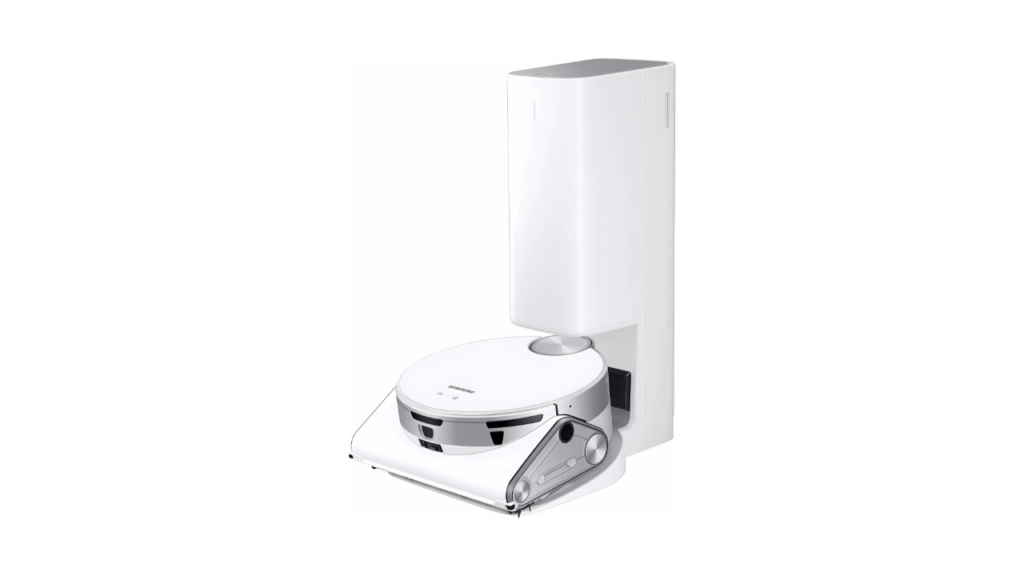 SAMSUNG Jet Bot AI Robot Vacuum Cleaner wObject Recognition Intelligent Cleaning Clean Station 5 Layer Filter Touchless Dust Removal for Hardwood Floors Carpets VR50T95735W White