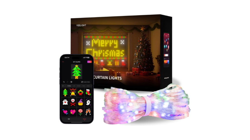 YEELIGHT Smart Curtain Lights 5x6.5 Ft 475 LEDs APP Control 100 DIY Graffiti 20 GIF Scene Modes RGBIC Dynamic String Lights for Bedroom Holidays WallRoom Decorations Bluetooth Connected