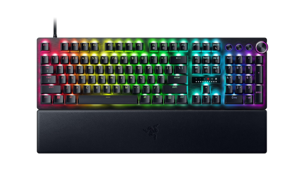 Razer Huntsman V3 Pro Esports Gaming Keyboard Analog Optical Switches Razer Snap Tap Rapid Trigger Adjustable Actuation Media Keys Dial Doubleshot PBT Keycaps Wrist Rest Black